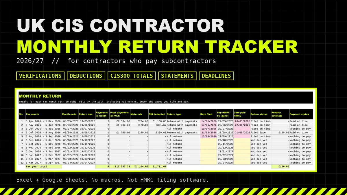 Cover of the UK CIS Contractor Monthly Return Tracker 2026/27