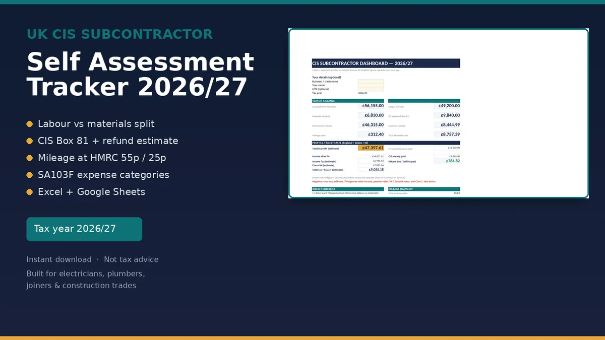 Cover of the UK CIS Subcontractor Self Assessment Tracker 2026/27