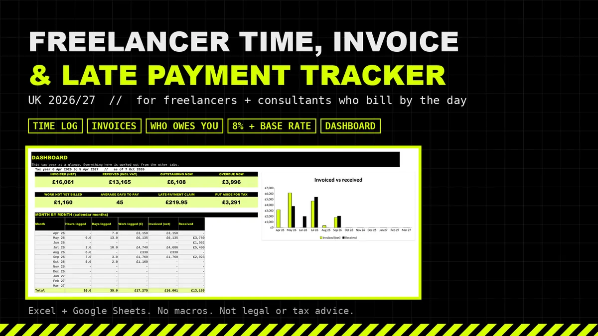 Cover of the UK Freelancer Time, Invoice and Late Payment Tracker 2026/27